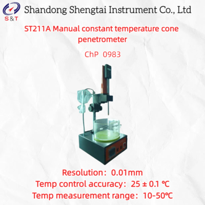 Manual Cone Penetration Tester with 0-70mm Measurement Range Pharmacopoeia 0983 Compliant and 10-50°C Temperature Control